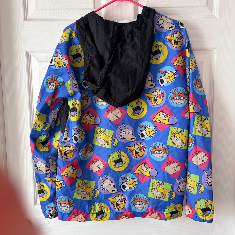 Nickelodeon 90s Nicktoons Characters Hooded Windbreaker Jacket Multicolor Small - Picture 6 of 7